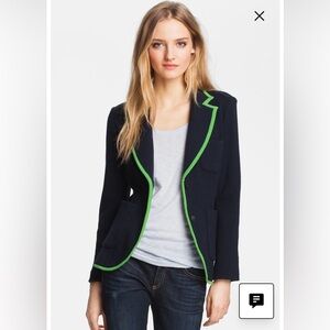 rag & bone bromley navy blue wool blazer with green trim M!! Nice!